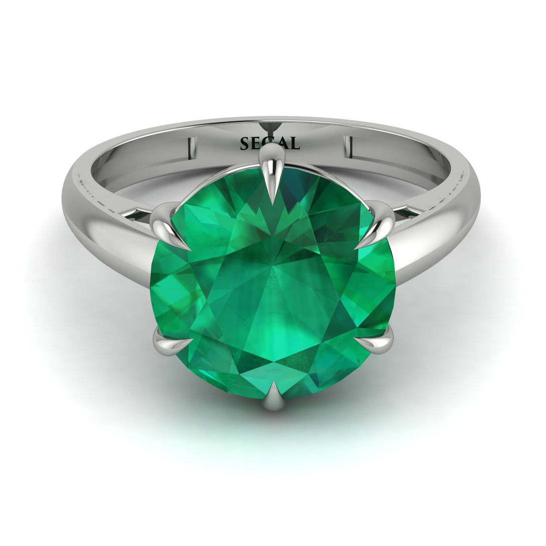 Round Cut Emerald Solitaire Engagement Ring - Miranda No. 6