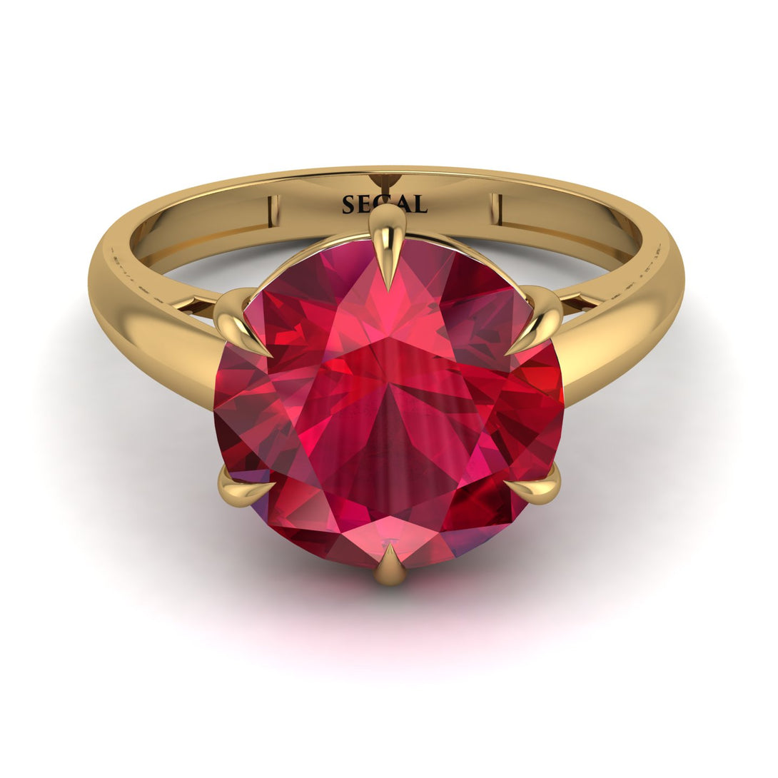 Round Cut Ruby Solitaire Engagement Ring - Miranda No. 10