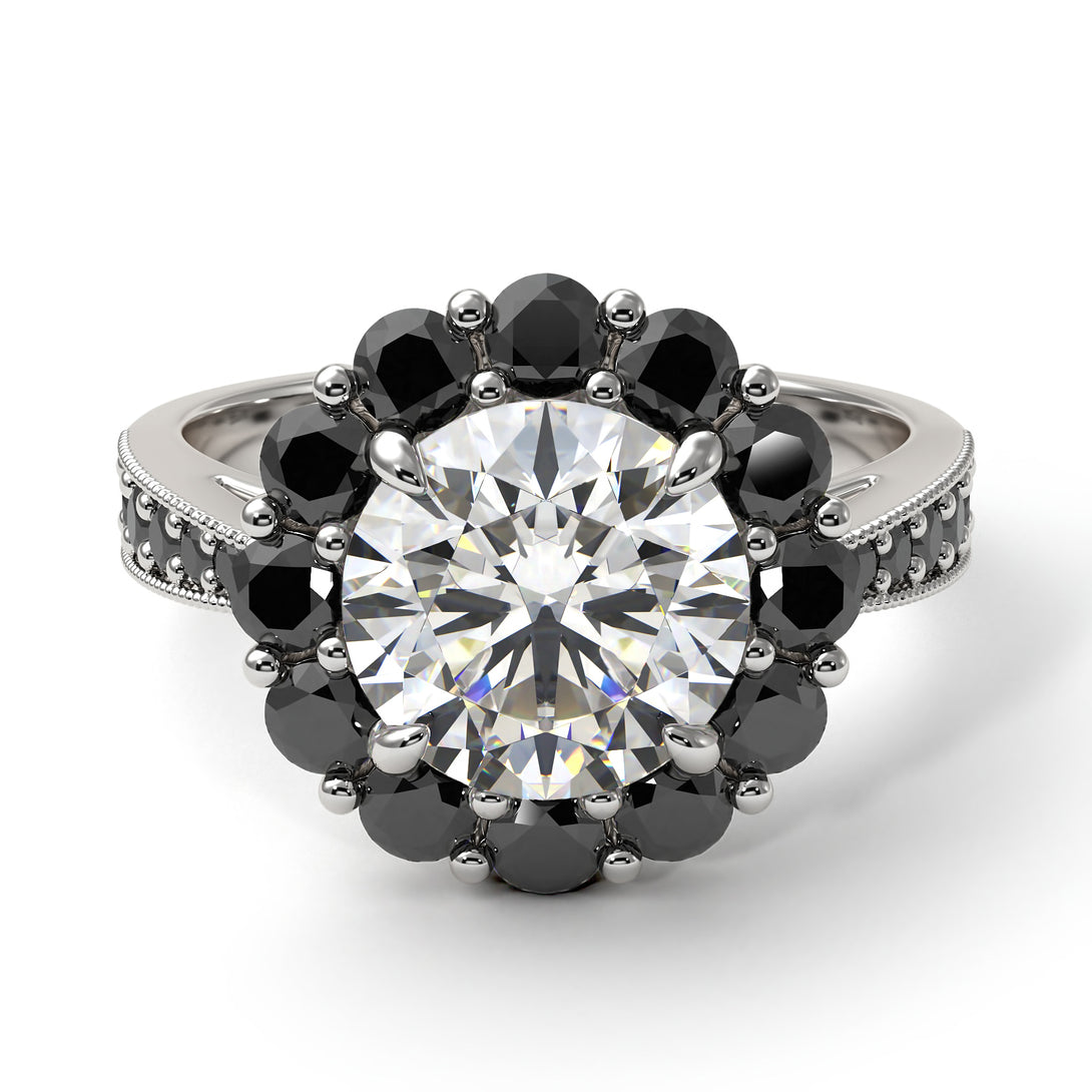 Black Diamond Round Halo Engagement Ring - Unity No. 33