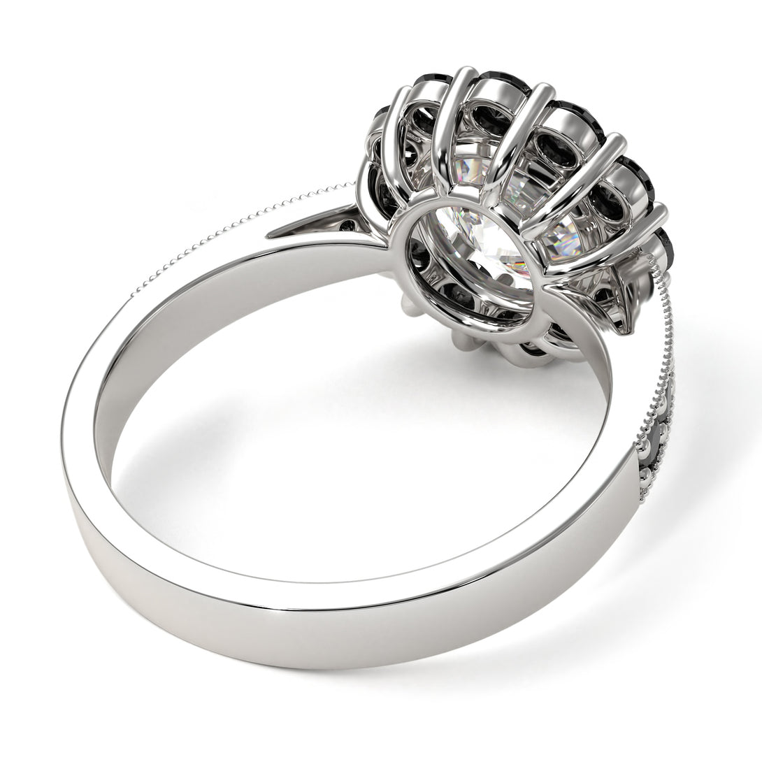 Black Diamond Round Halo Engagement Ring - Unity No. 33