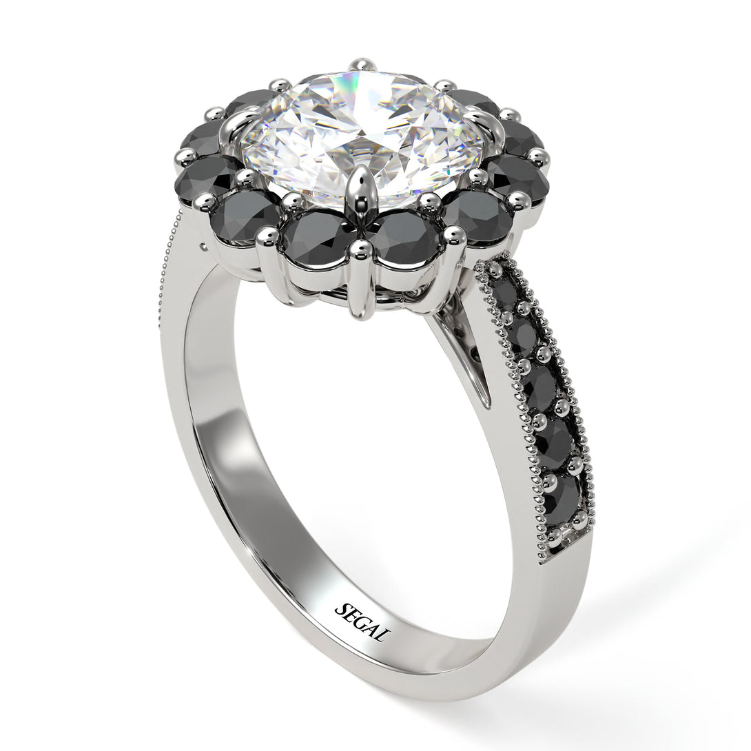 Black Diamond Round Halo Engagement Ring - Unity No. 33