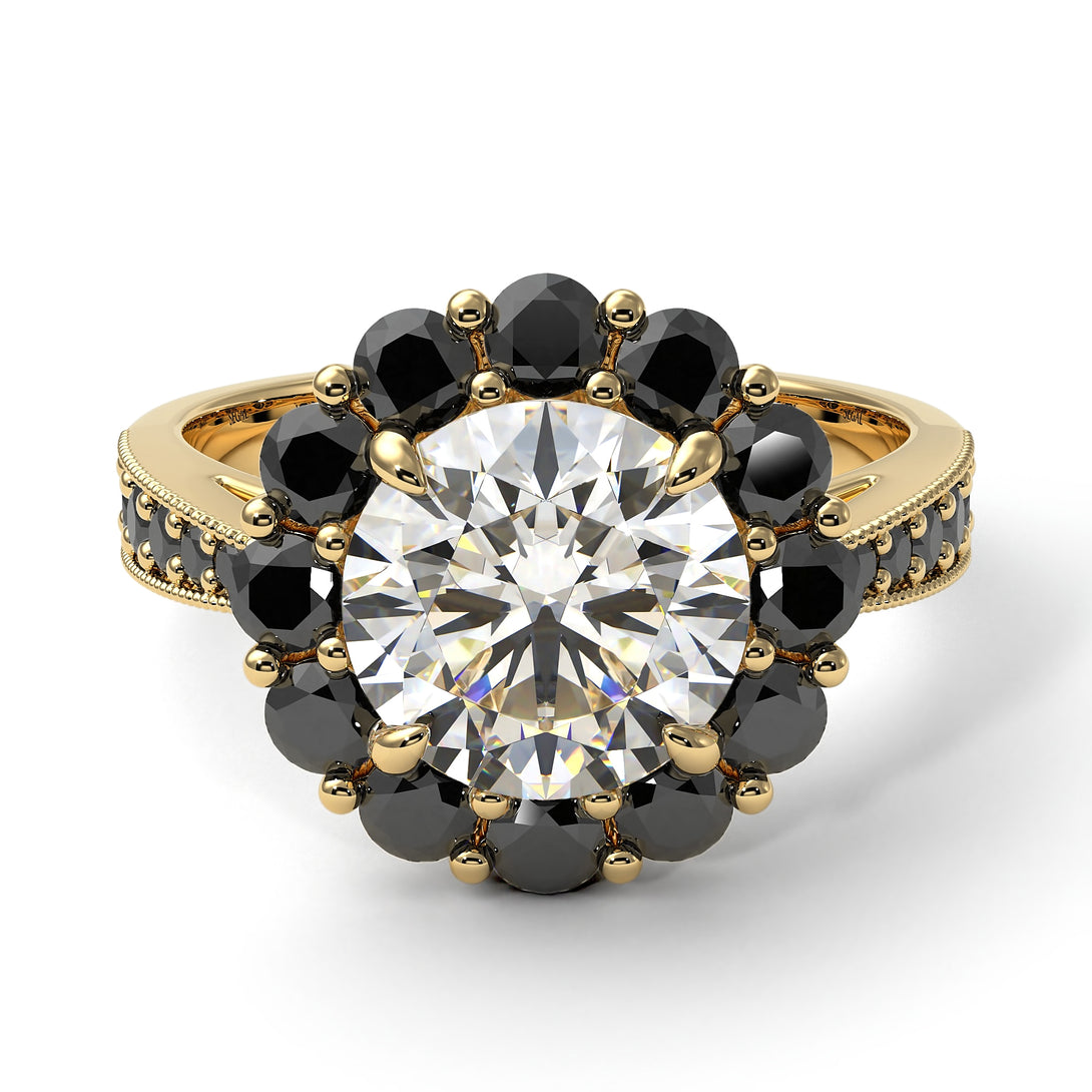 Black Diamond Round Halo Engagement Ring - Unity No. 31
