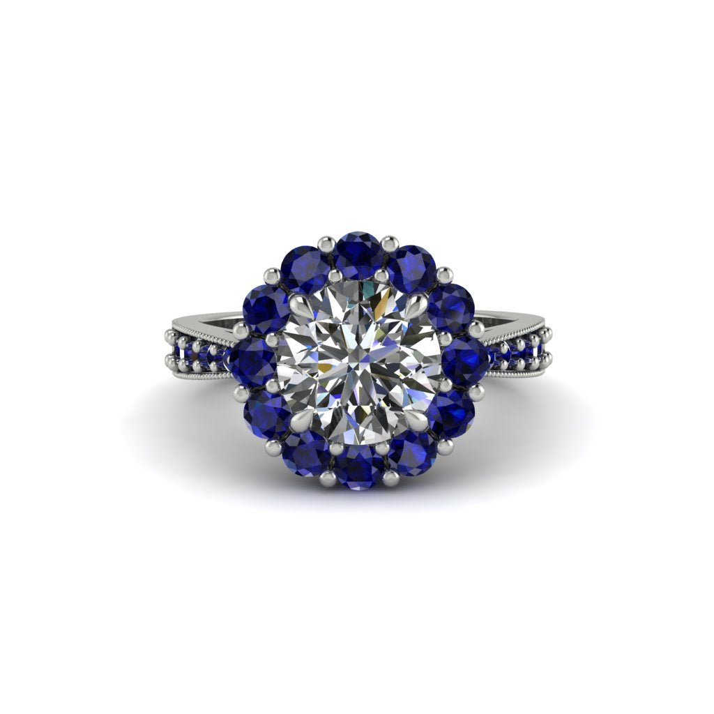 Sapphire Round Halo Engagement Ring - Unity No. 63