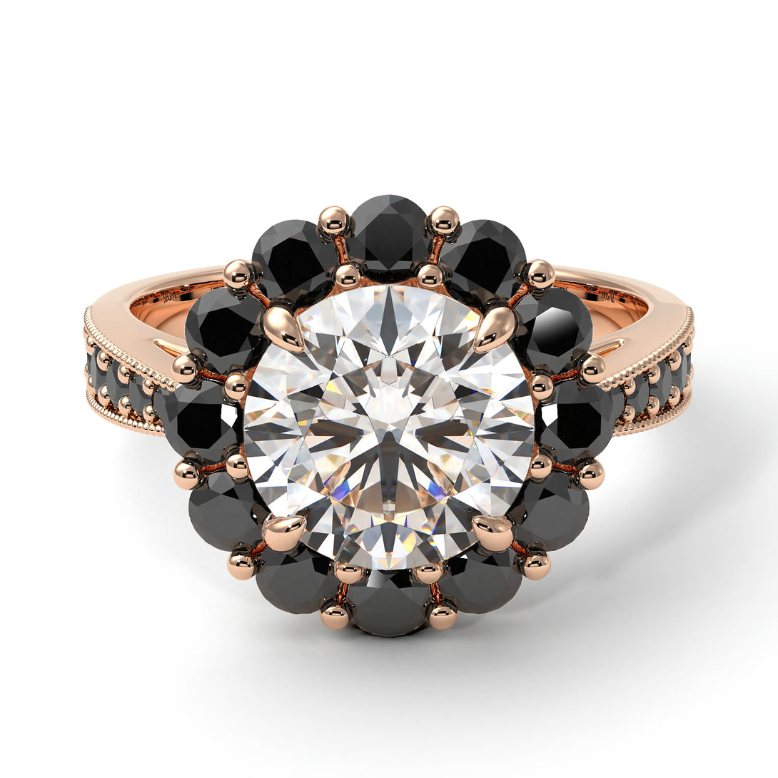 Black Diamond Round Halo Engagement Ring - Unity No. 32