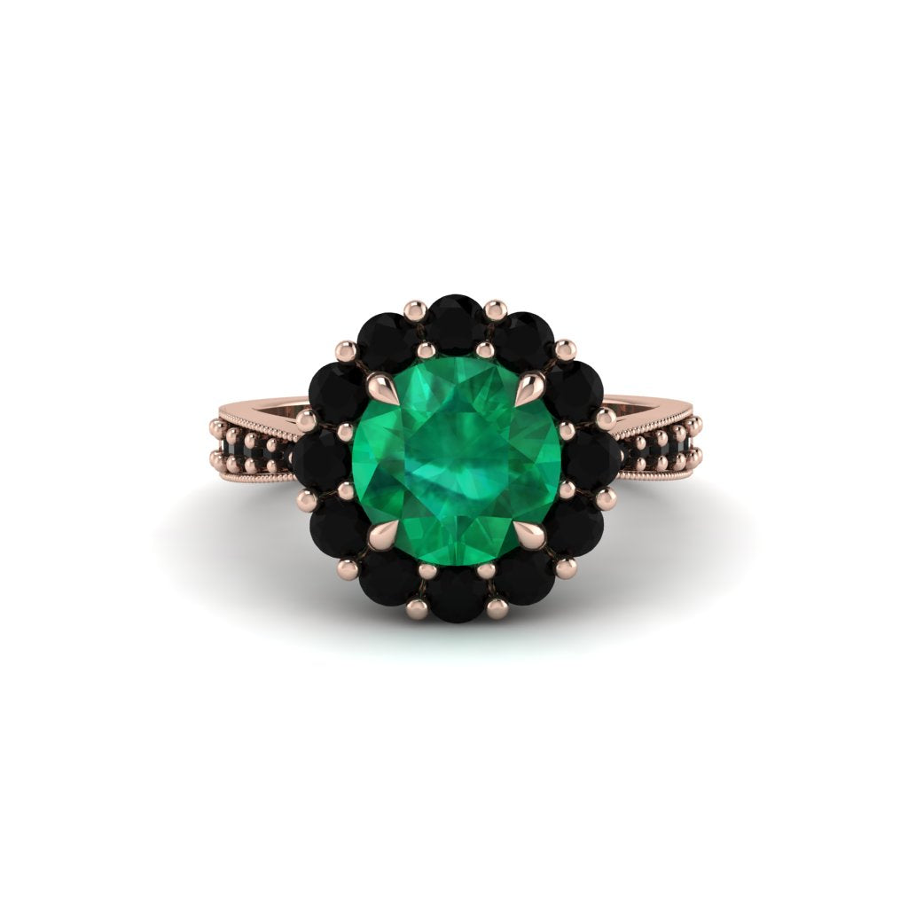 Black Diamond Round Halo Engagement Ring - Unity No. 35