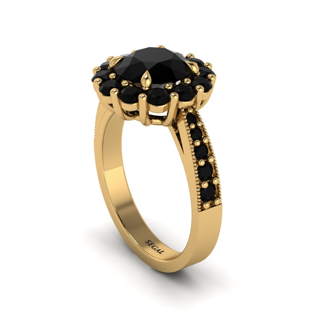 Black Diamond Round Halo Engagement Ring - Unity No. 37