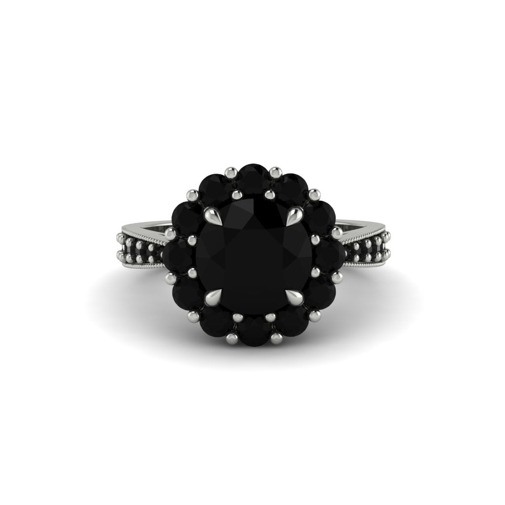 Black Diamond Round Halo Engagement Ring - Unity No. 39