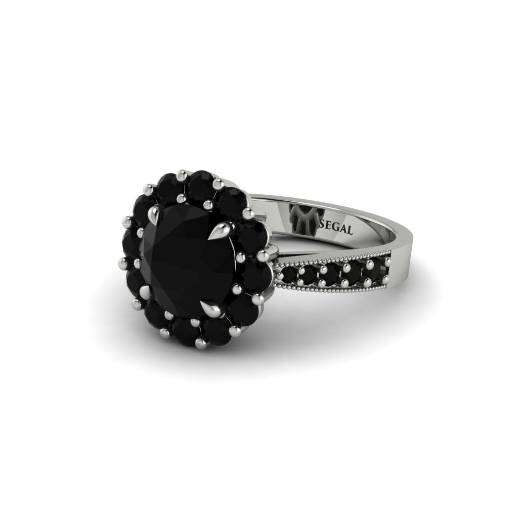 Black Diamond Round Halo Engagement Ring - Unity No. 39