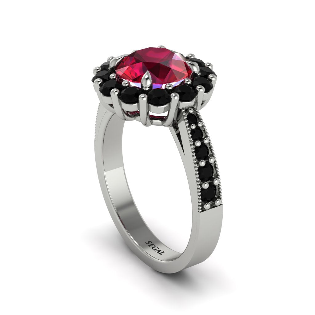 Black Diamond Round Halo Engagement Ring - Unity No. 42