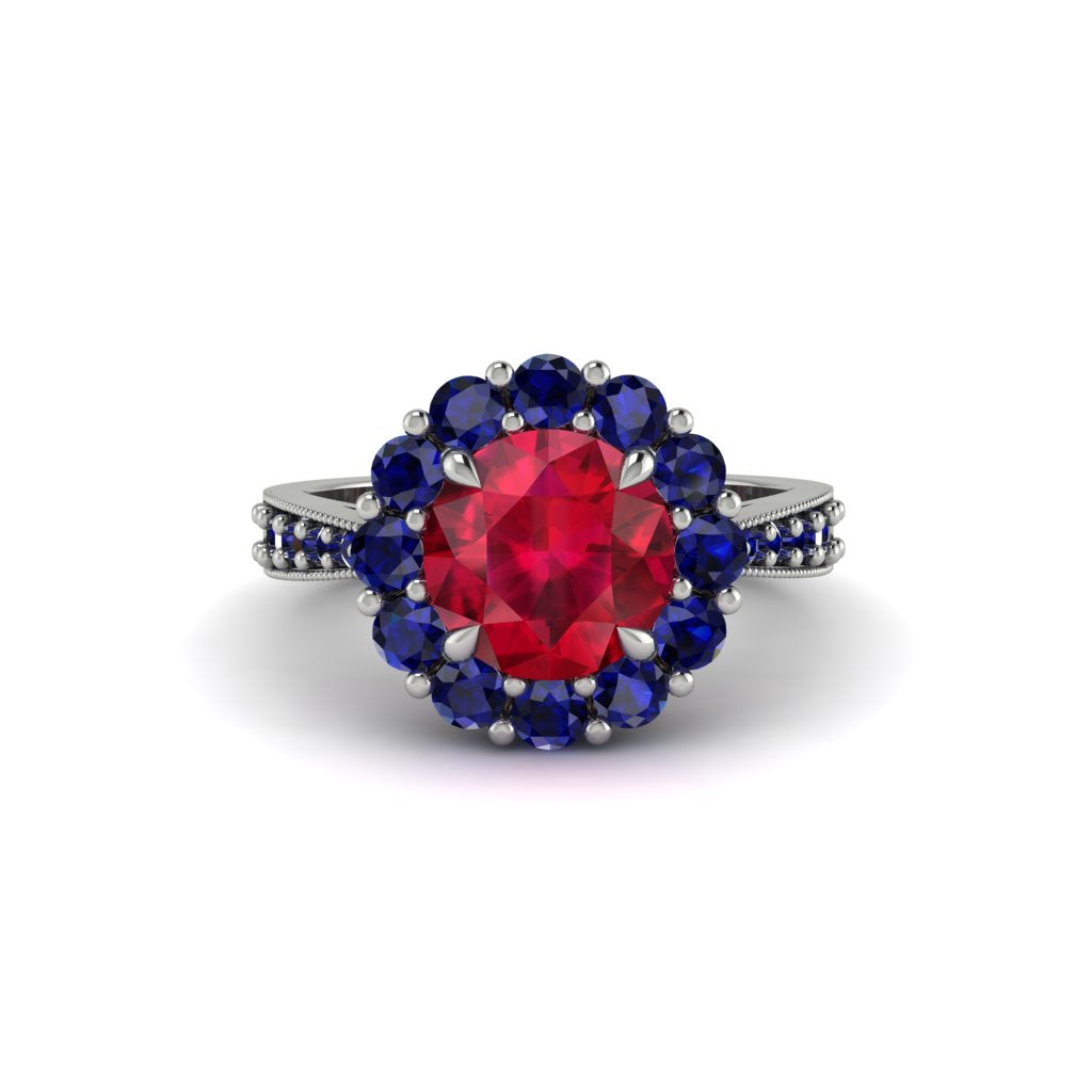Sapphire Round Halo Engagement Ring - Unity No. 72