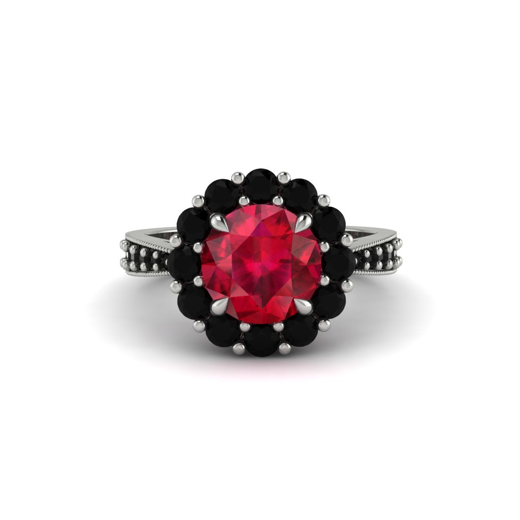 Black Diamond Round Halo Engagement Ring - Unity No. 42