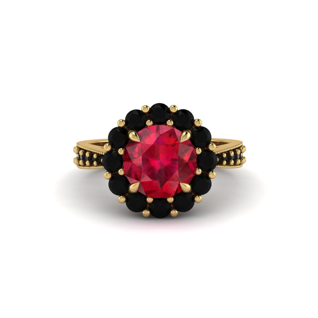 Black Diamond Round Halo Engagement Ring - Unity No. 40