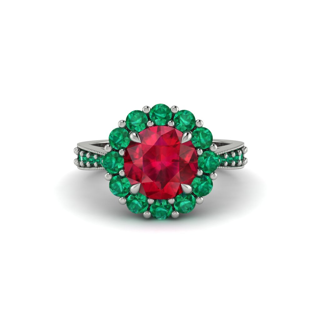 Emerald Round Halo Engagement Ring - Unity No. 27