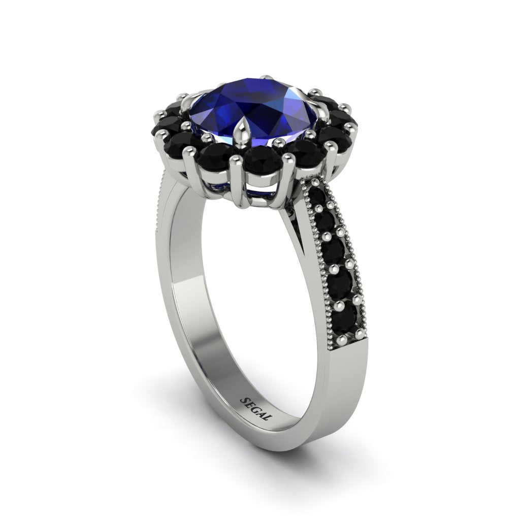 Black Diamond Round Halo Engagement Ring - Unity No. 45