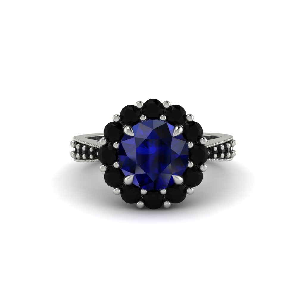 Black Diamond Round Halo Engagement Ring - Unity No. 45