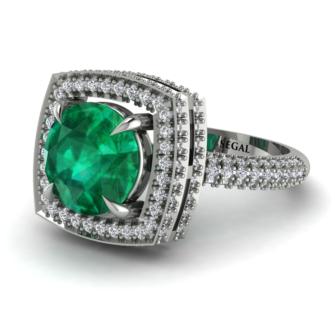 Round Emerald Double Halo Engagement Ring - Kayleigh No. 6