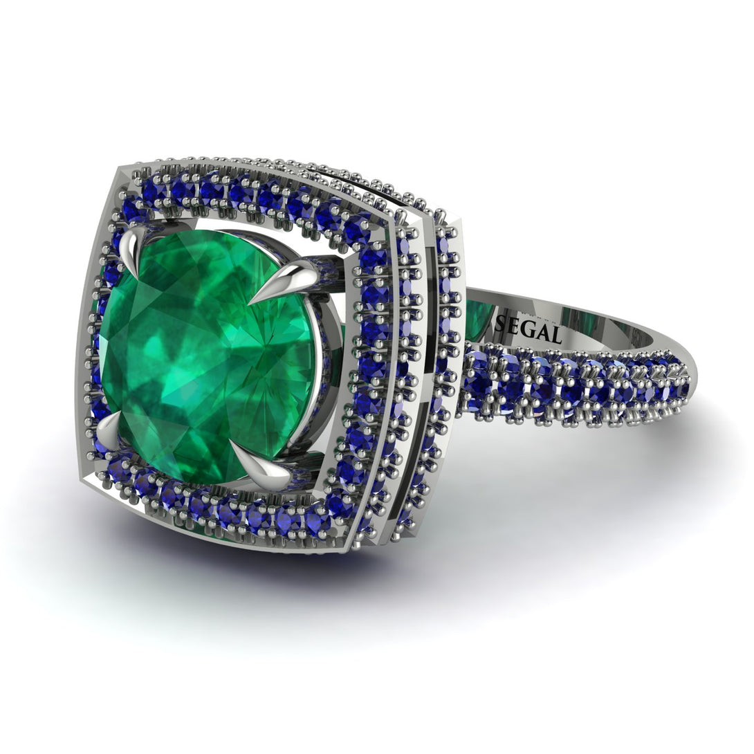 Round Emerald Double Halo Engagement Ring - Kayleigh No. 66