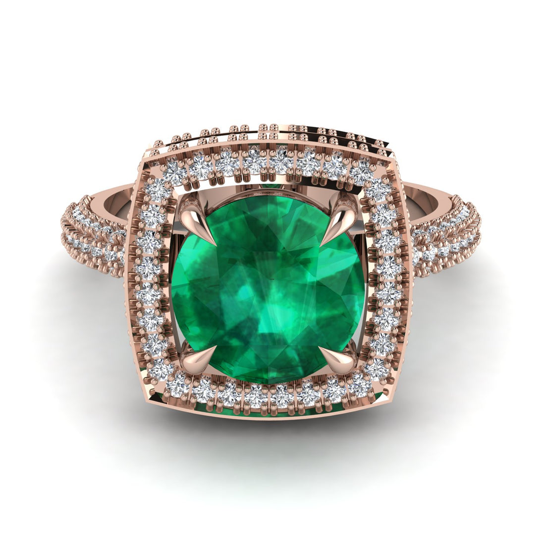 Round Emerald Double Halo Engagement Ring - Kayleigh No. 5