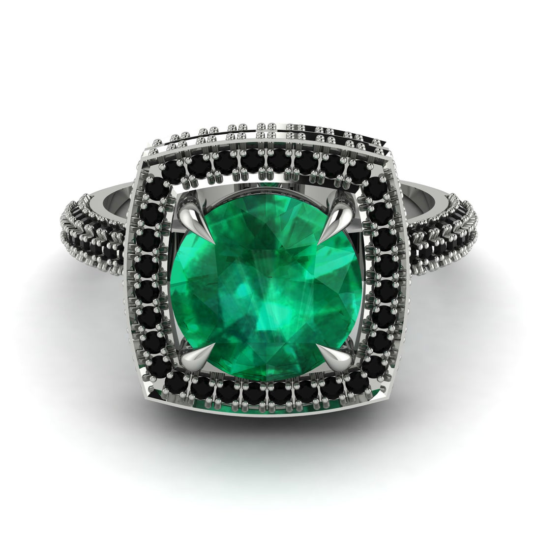 Round Emerald Double Halo Engagement Ring - Kayleigh No. 36