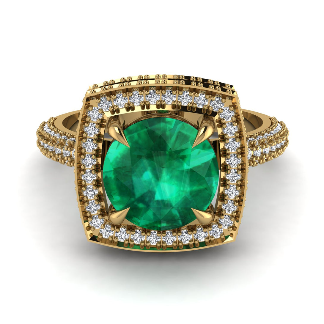 Round Emerald Double Halo Engagement Ring - Kayleigh No. 4