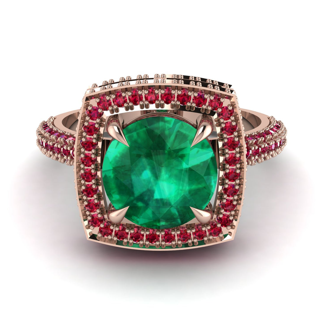 Round Emerald Double Halo Engagement Ring - Kayleigh No. 50