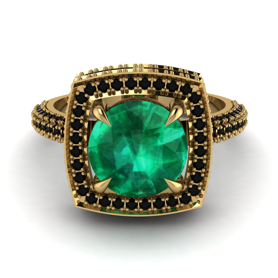 Round Emerald Double Halo Engagement Ring - Kayleigh No. 34