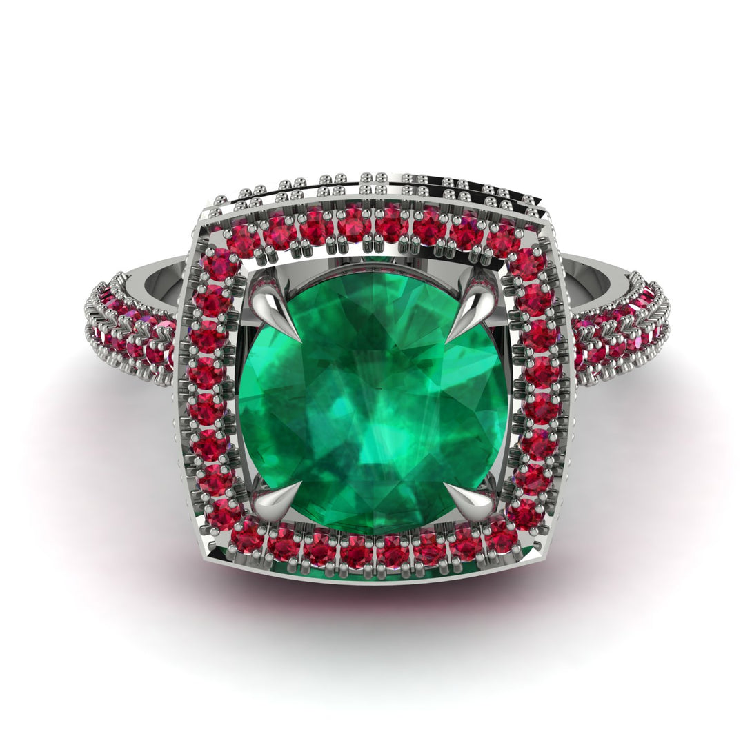 Round Emerald Double Halo Engagement Ring - Kayleigh No. 51