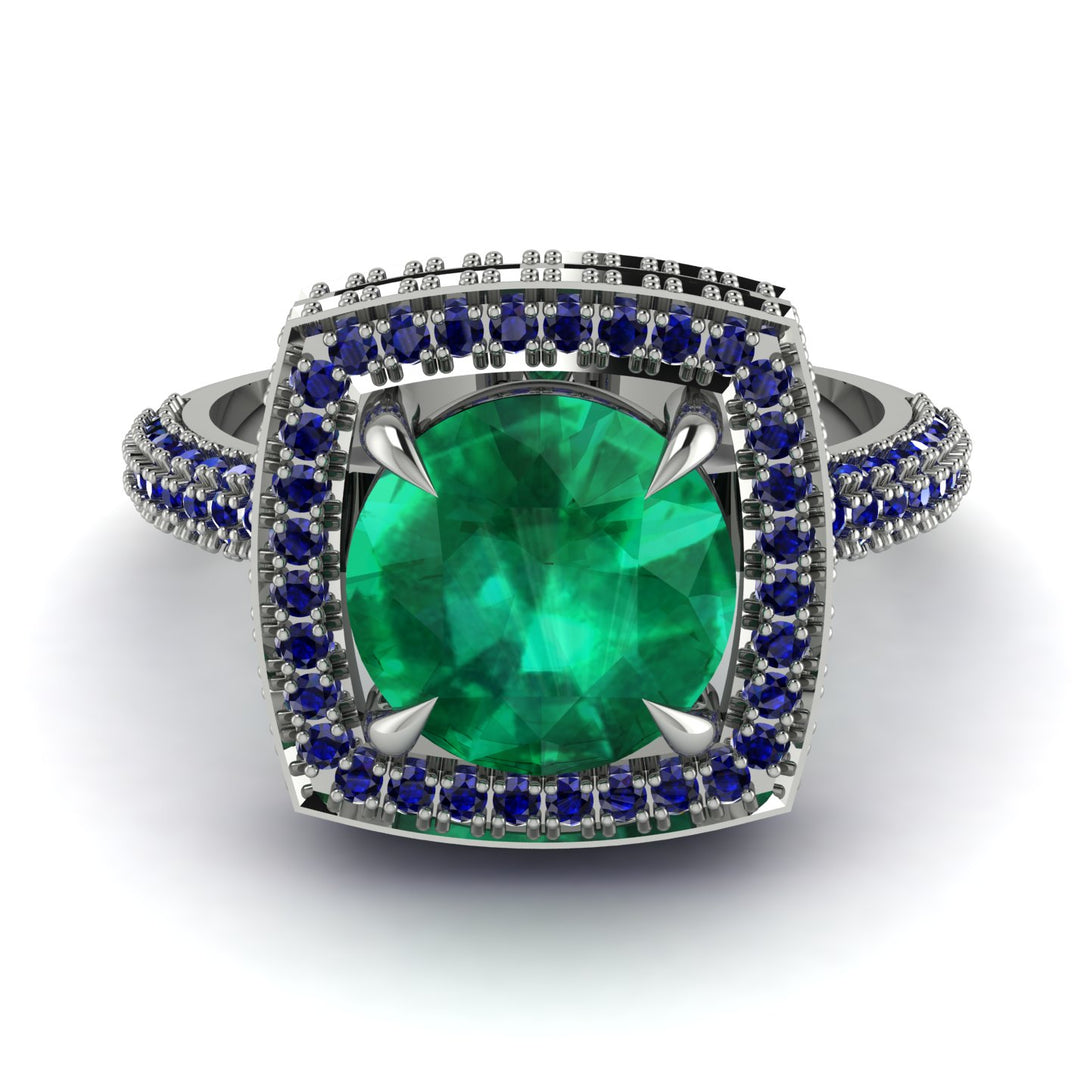 Round Emerald Double Halo Engagement Ring - Kayleigh No. 66