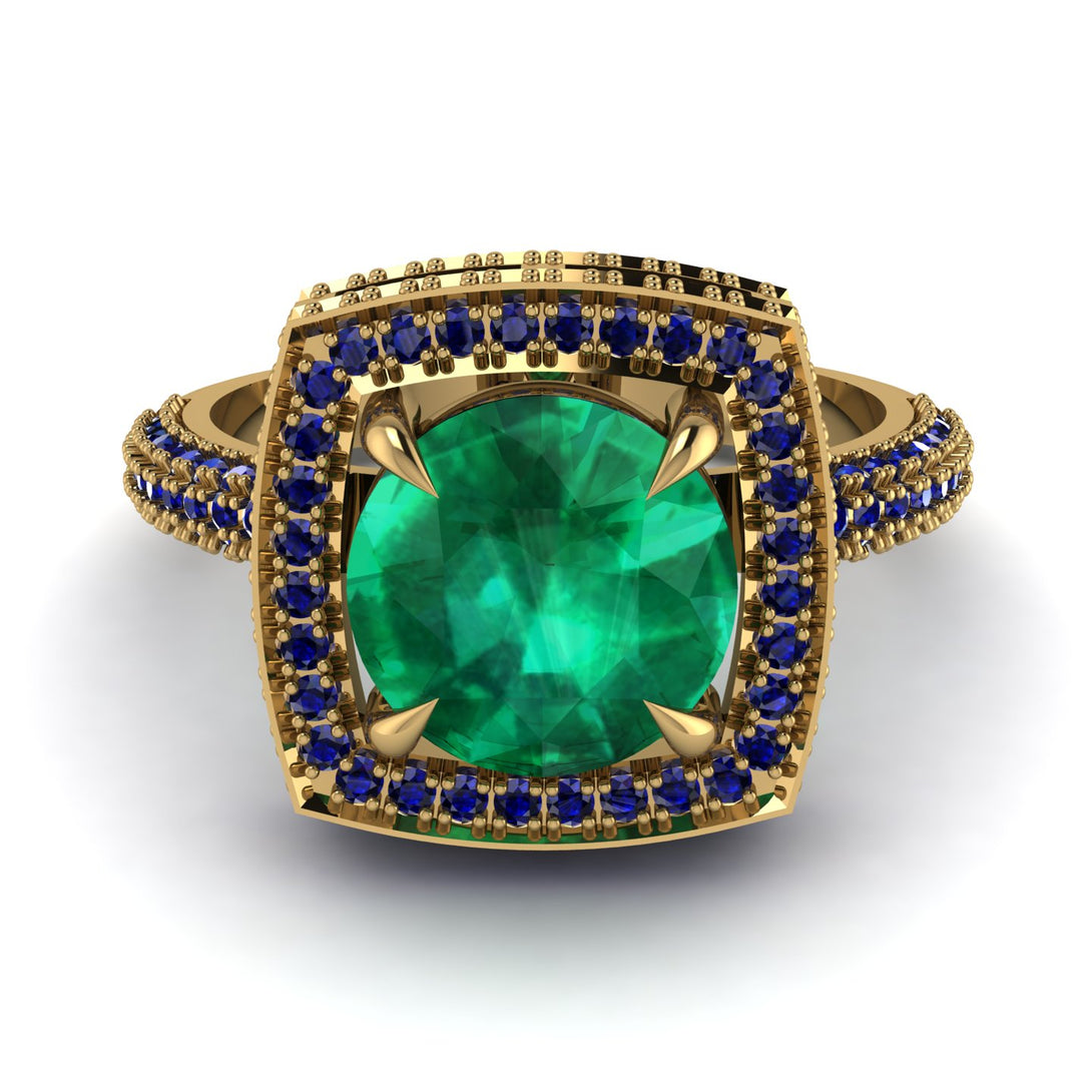 Round Emerald Double Halo Engagement Ring - Kayleigh No. 64