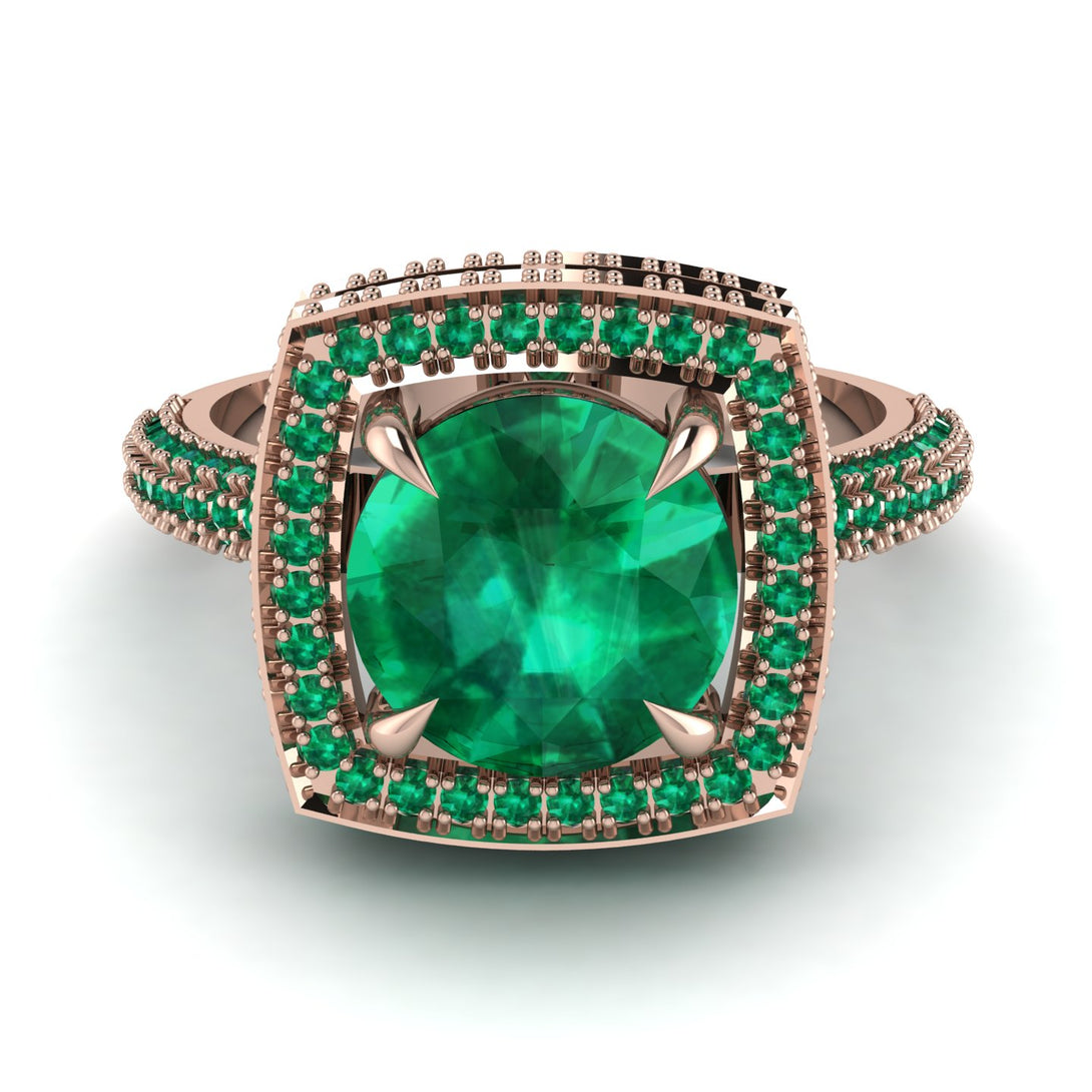 Round Emerald Double Halo Engagement Ring - Kayleigh No. 20