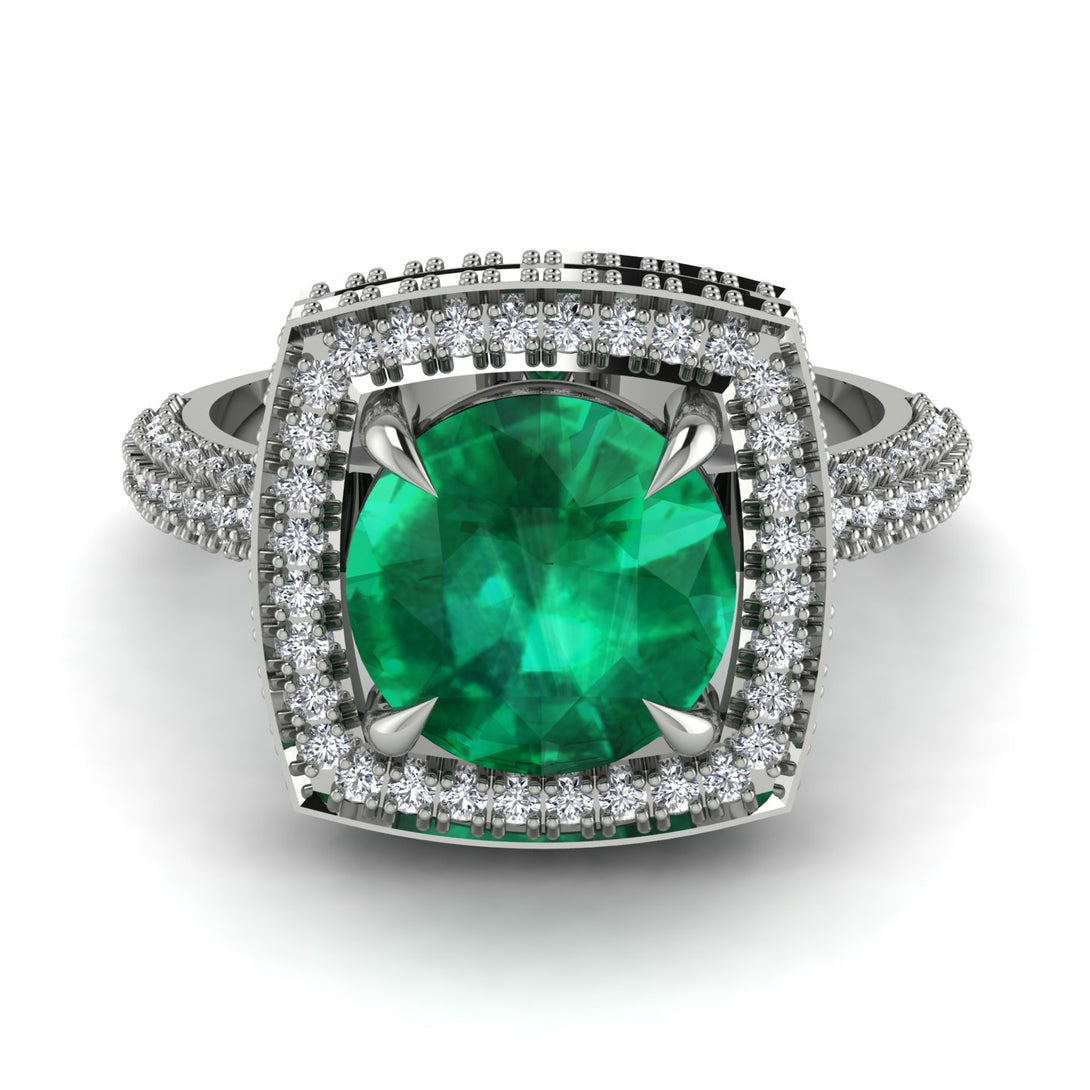 Round Emerald Double Halo Engagement Ring - Kayleigh No. 6