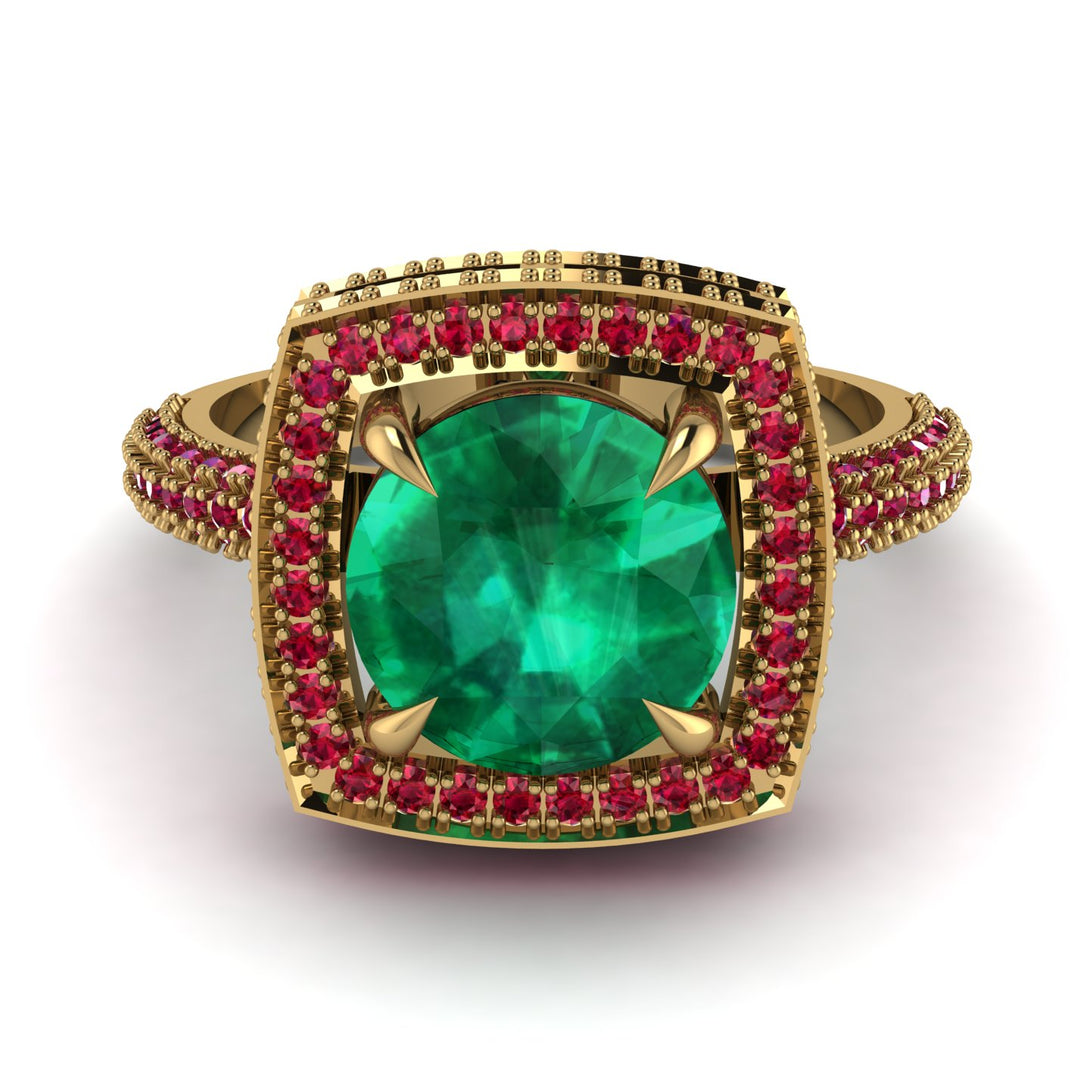 Round Emerald Double Halo Engagement Ring - Kayleigh No. 49