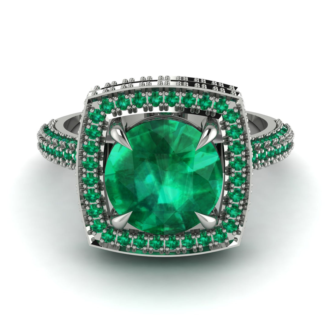 Round Emerald Double Halo Engagement Ring - Kayleigh No. 21