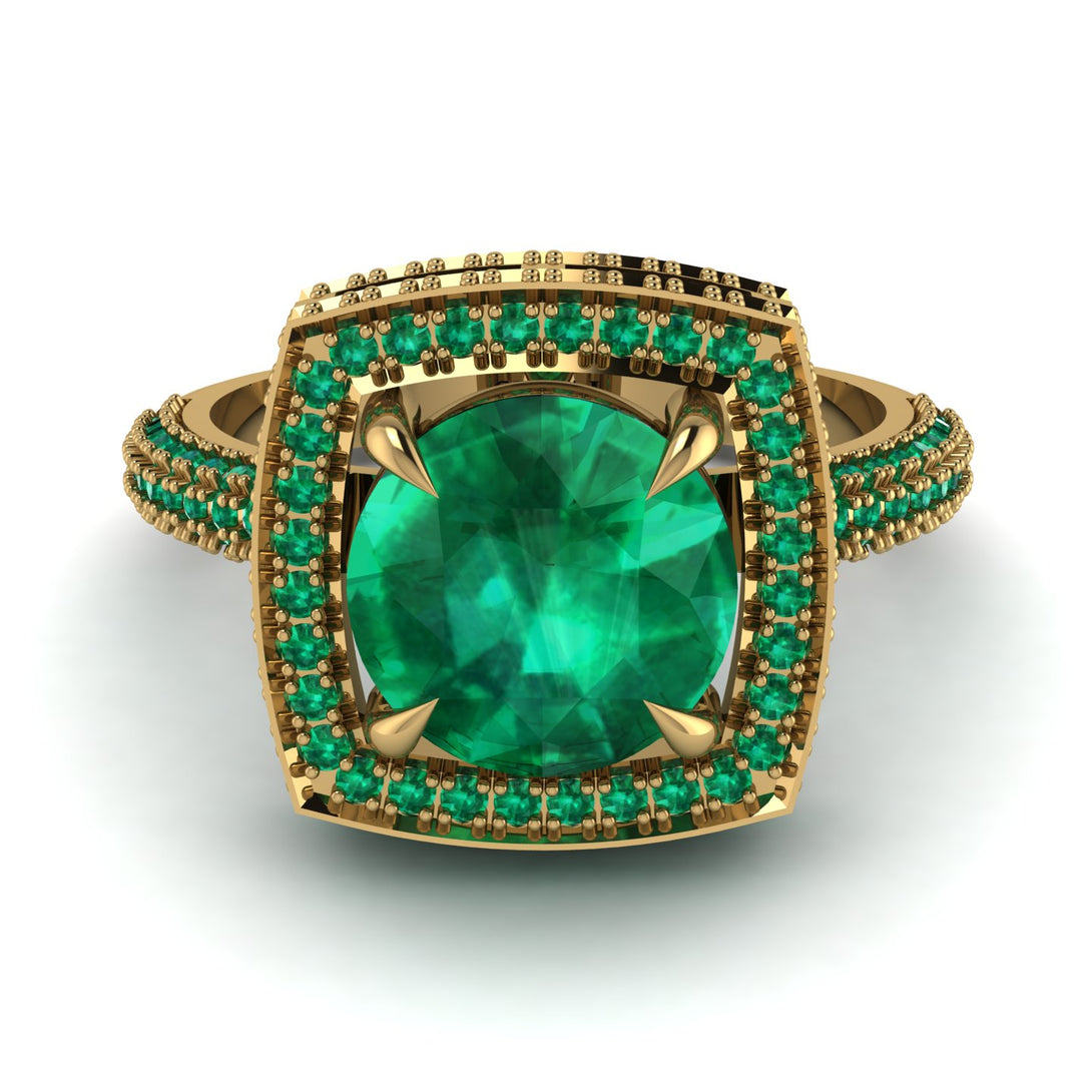 Round Emerald Double Halo Engagement Ring - Kayleigh No. 19