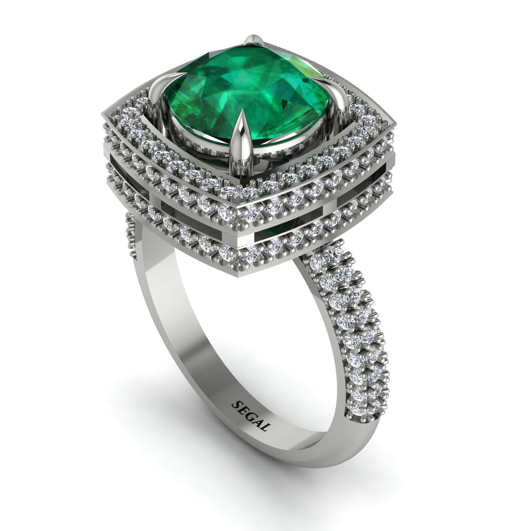 Round Emerald Double Halo Engagement Ring - Kayleigh No. 6