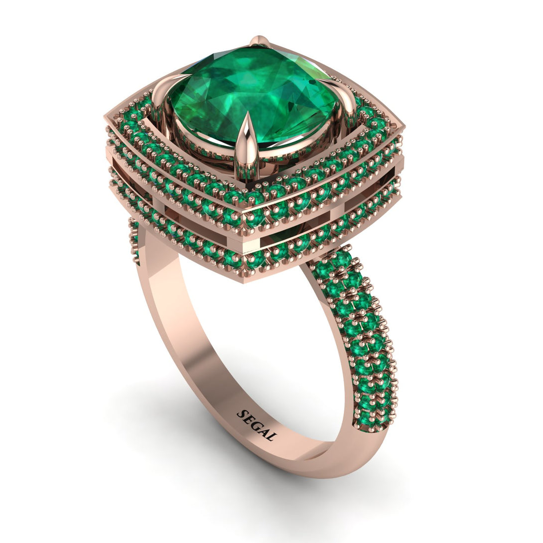 Round Emerald Double Halo Engagement Ring - Kayleigh No. 20