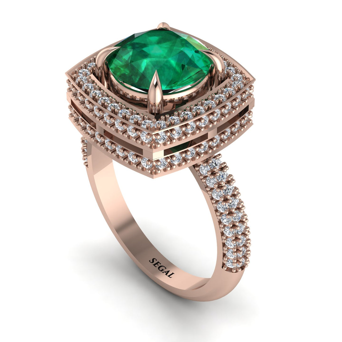 Round Emerald Double Halo Engagement Ring - Kayleigh No. 5