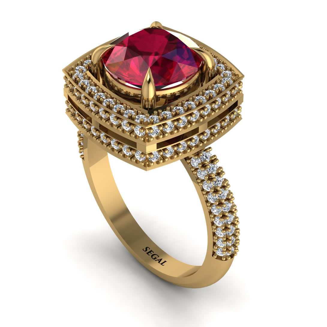 Round Ruby Double Halo Engagement Ring - Kayleigh No. 10