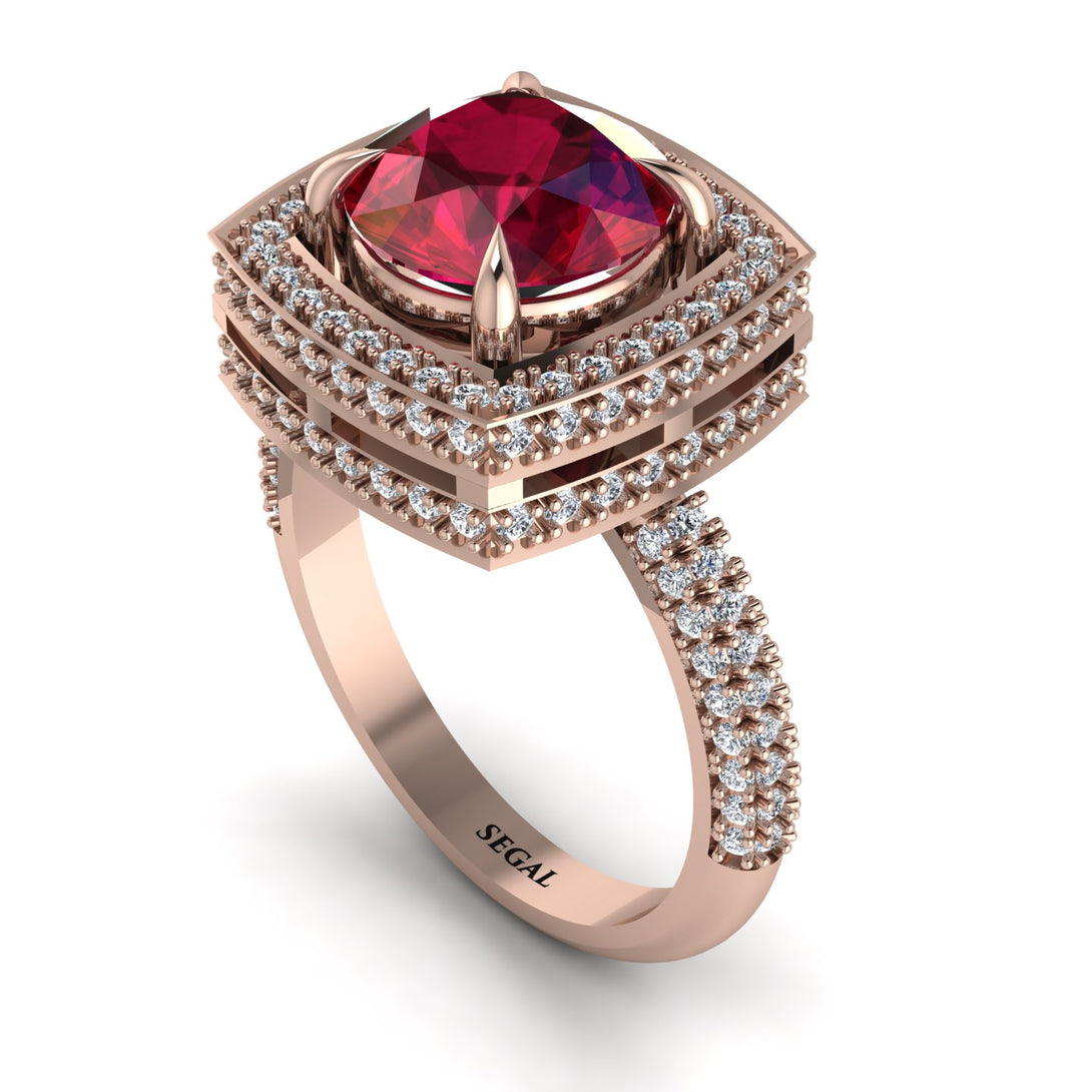 Round Ruby Double Halo Engagement Ring - Kayleigh No. 11