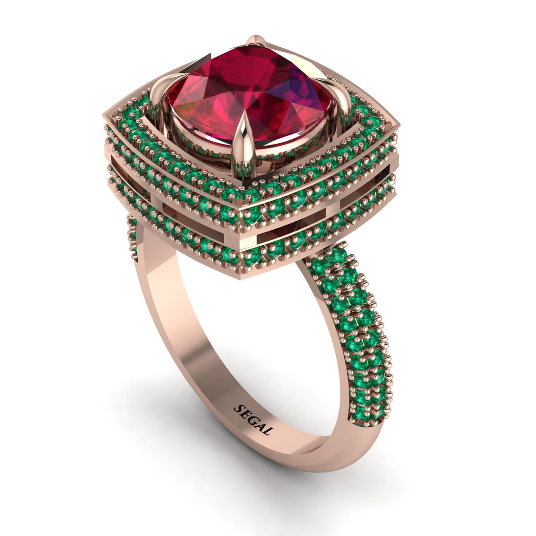 Round Ruby Double Halo Engagement Ring - Kayleigh No. 26