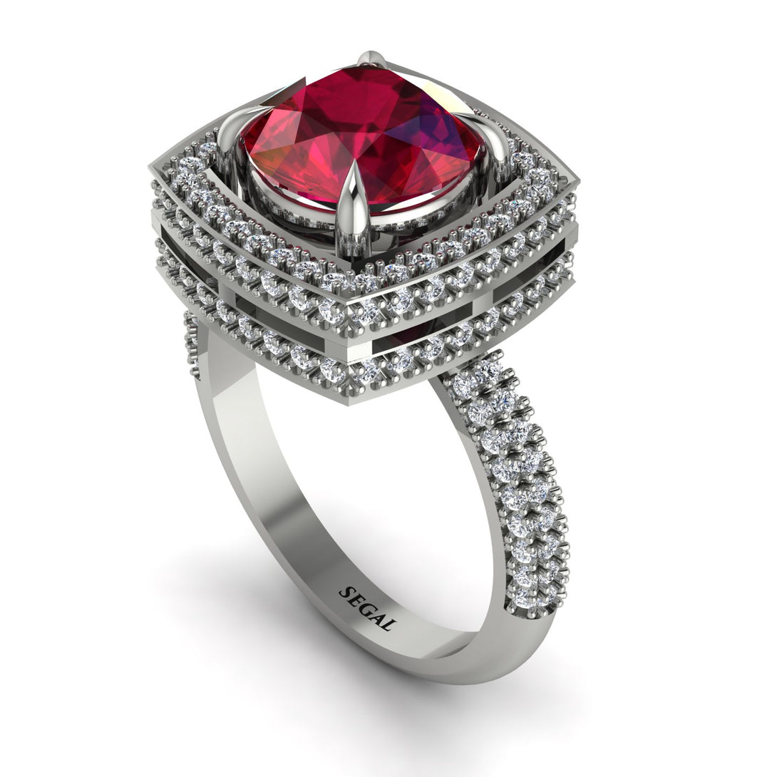 Round Ruby Double Halo Engagement Ring - Kayleigh No. 12