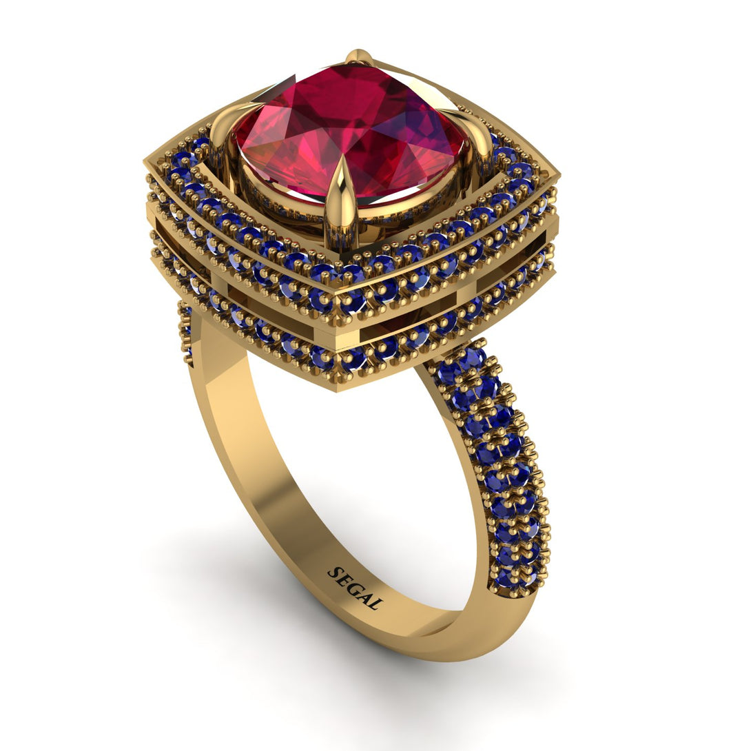 Round Ruby Double Halo Engagement Ring - Kayleigh No. 70