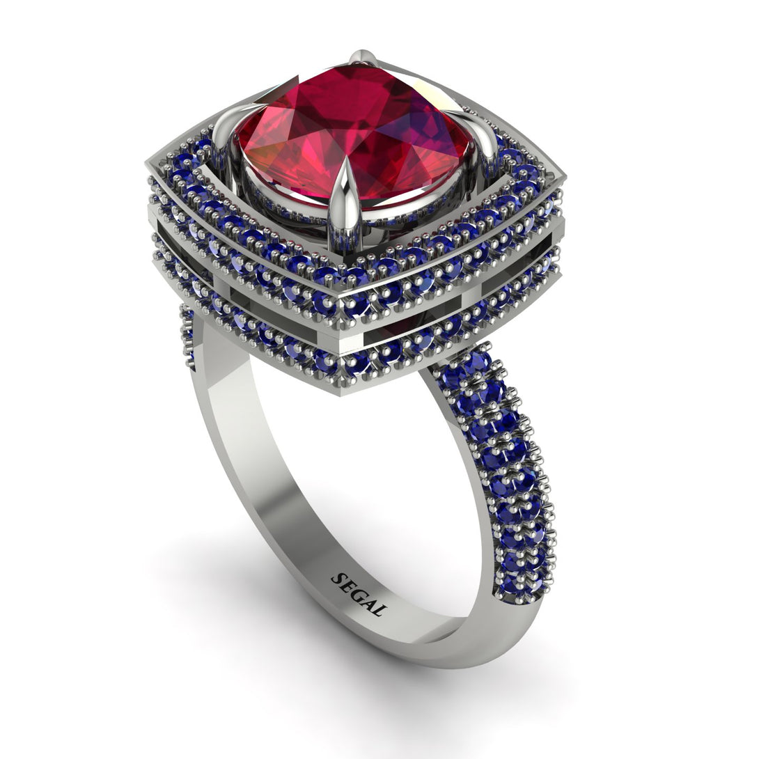 Round Ruby Double Halo Engagement Ring - Kayleigh No. 72