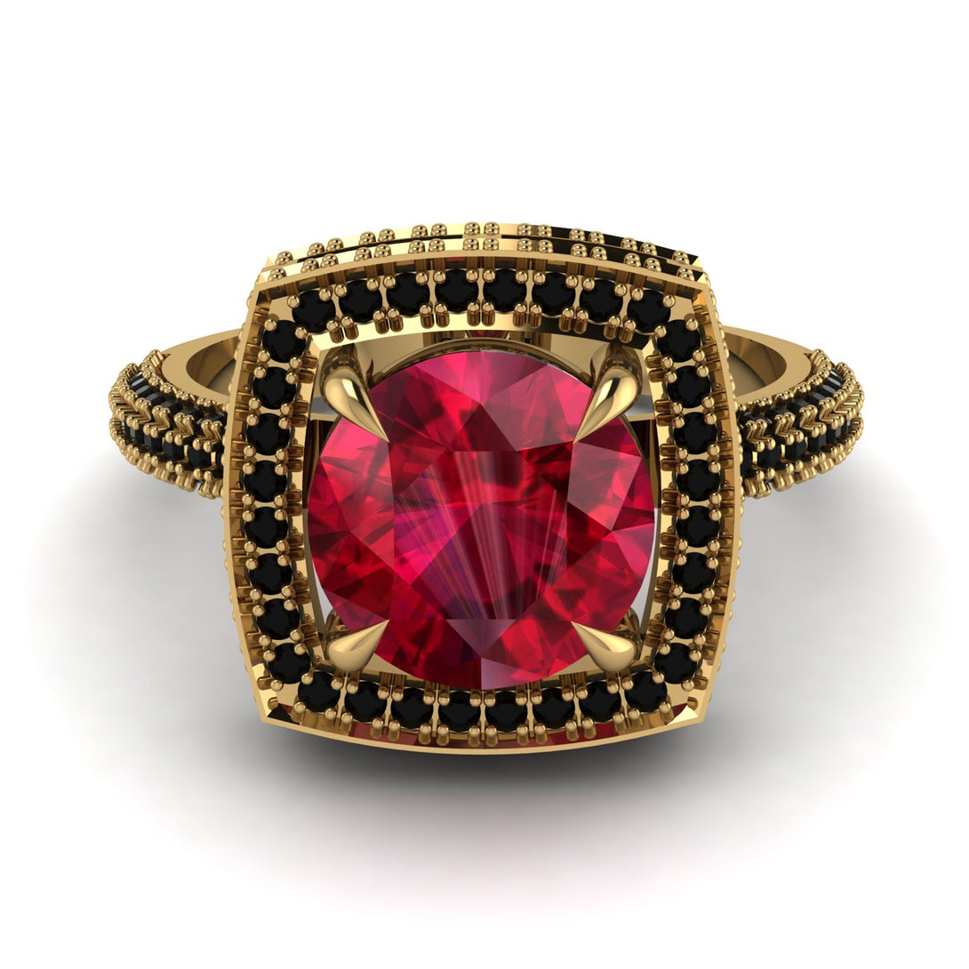 Round Ruby Double Halo Engagement Ring - Kayleigh No. 40