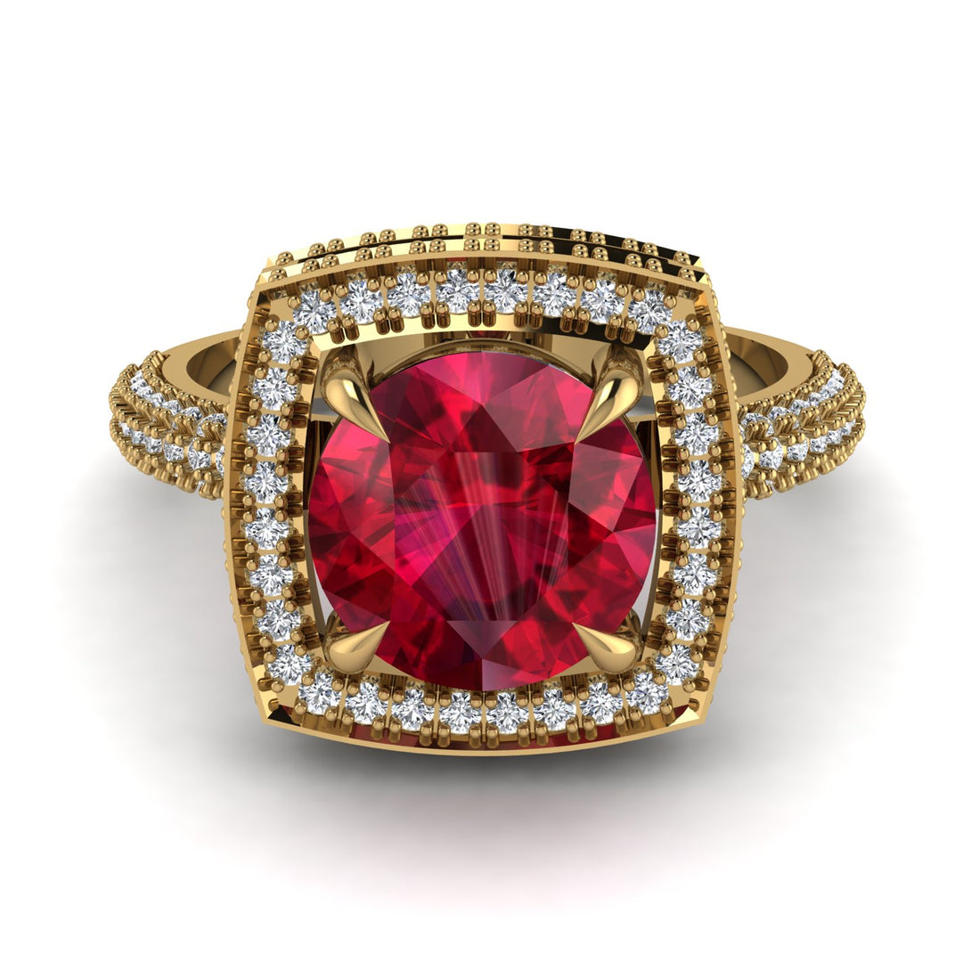 Round Ruby Double Halo Engagement Ring - Kayleigh No. 10