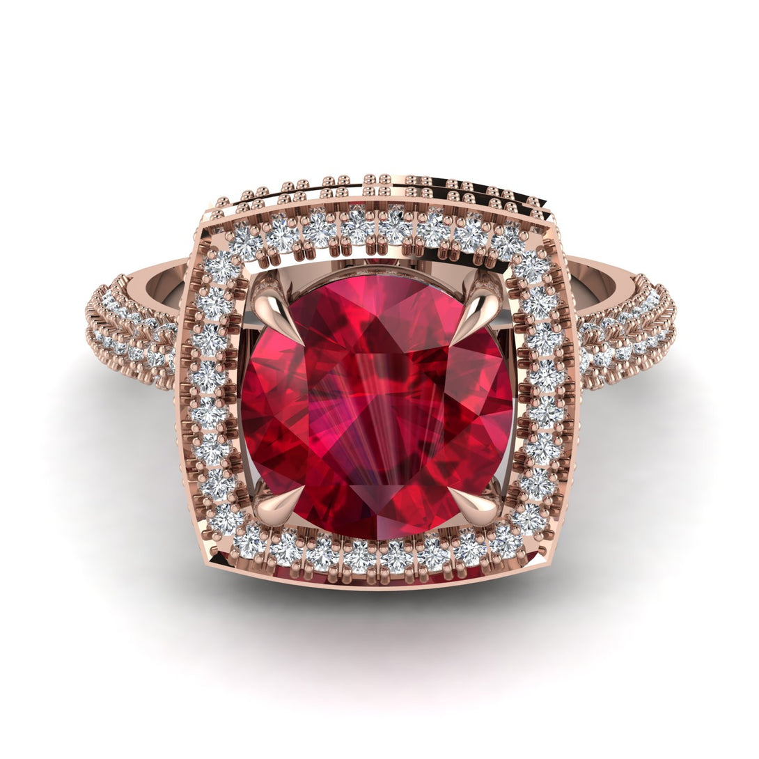 Round Ruby Double Halo Engagement Ring - Kayleigh No. 11