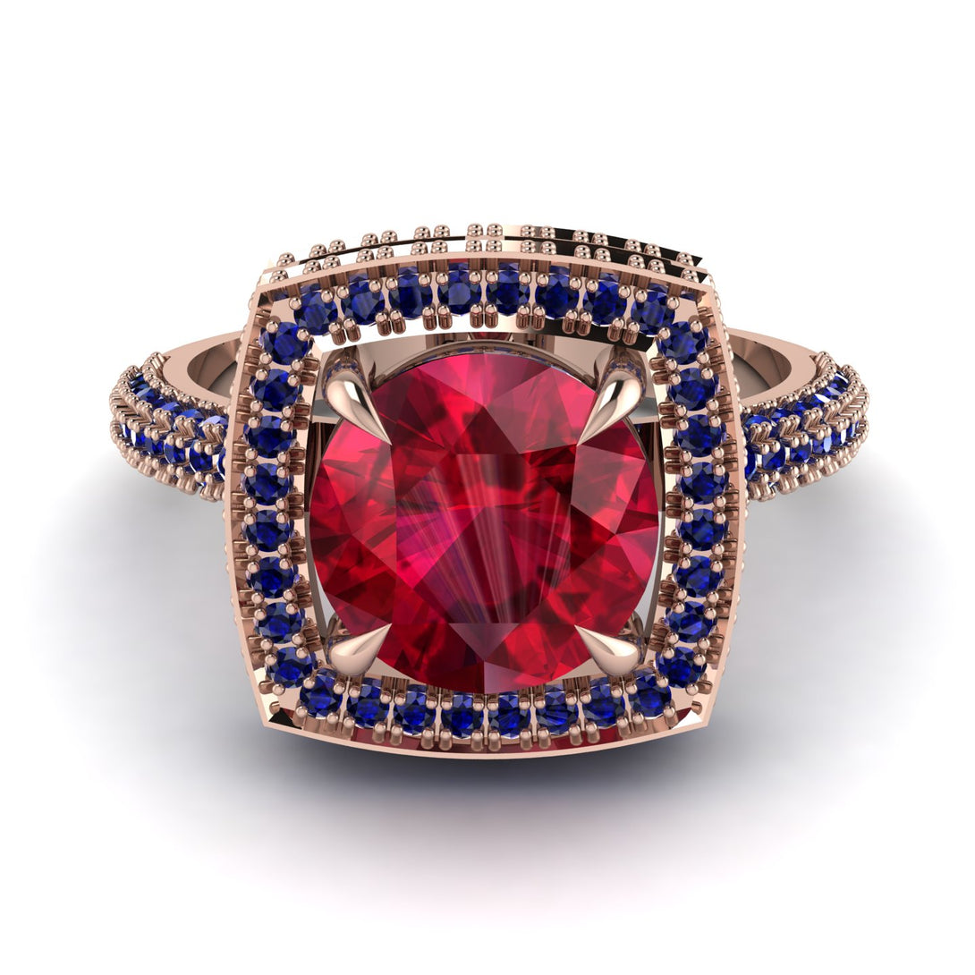 Round Ruby Double Halo Engagement Ring - Kayleigh No. 71