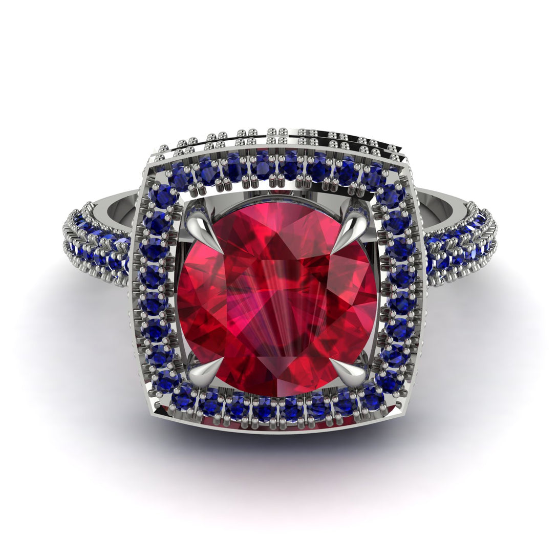 Round Ruby Double Halo Engagement Ring - Kayleigh No. 72