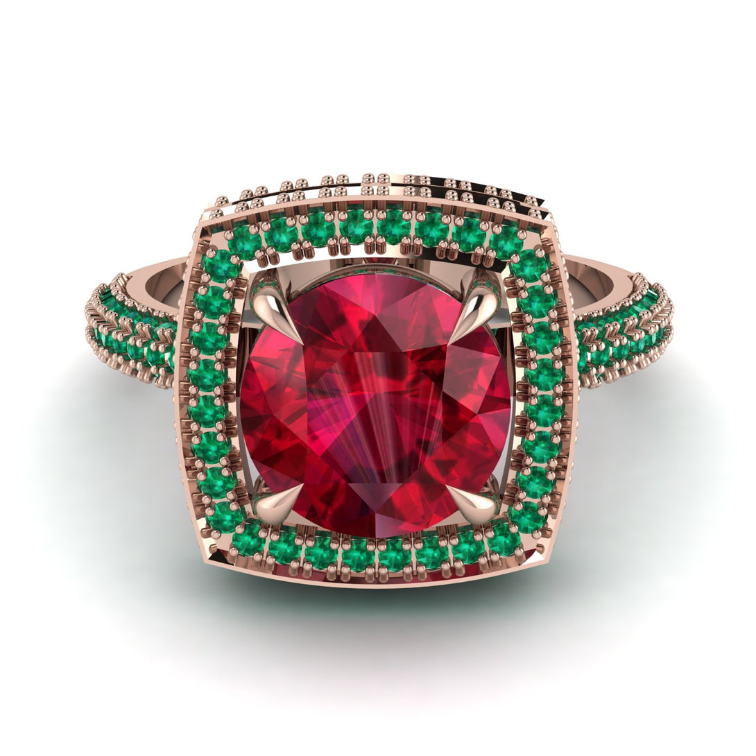 Round Ruby Double Halo Engagement Ring - Kayleigh No. 26