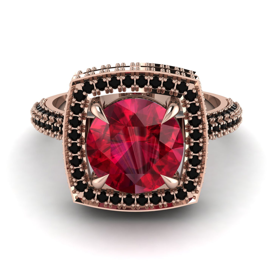 Round Ruby Double Halo Engagement Ring - Kayleigh No. 41